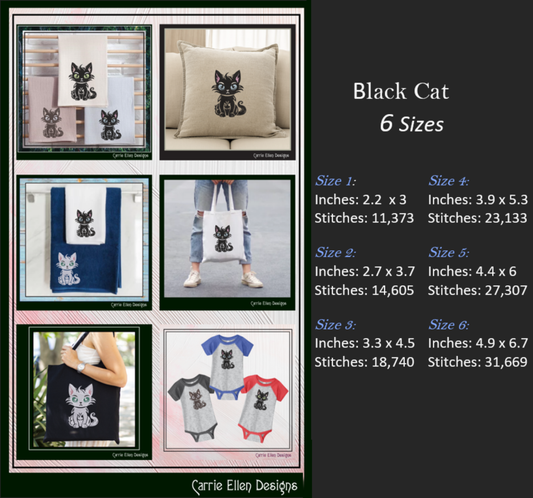 Sassy Black Cat Machine Embroidery Design, Black Cat with an Attitude, Cat Lover Design, 6 Sizes (2670)