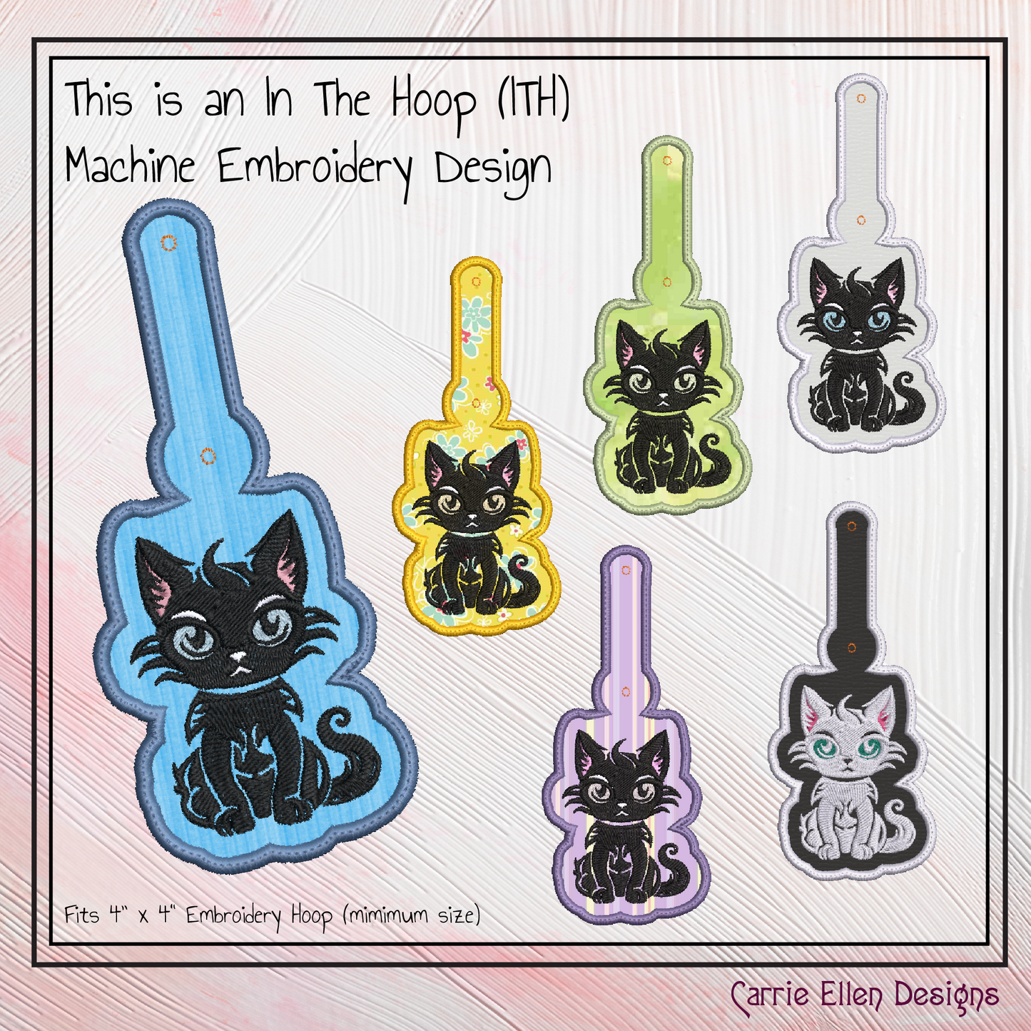 Black Cat ITH Key Fob Machine Embroidery Design | Fun Kids In The Hoop Pattern (2671)
