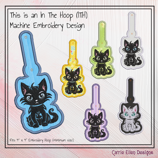 Black Cat ITH Key Fob Machine Embroidery Design | Fun Kids In The Hoop Pattern (2671)
