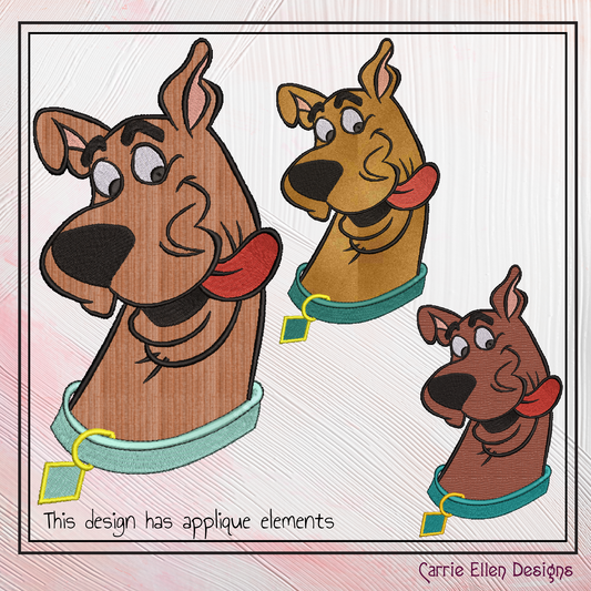 Scooby Doo Cartoon Dog Applique Machine Embroidery Design, Nostalgic Classic Dog Cartoon, 6 sizes (2693)