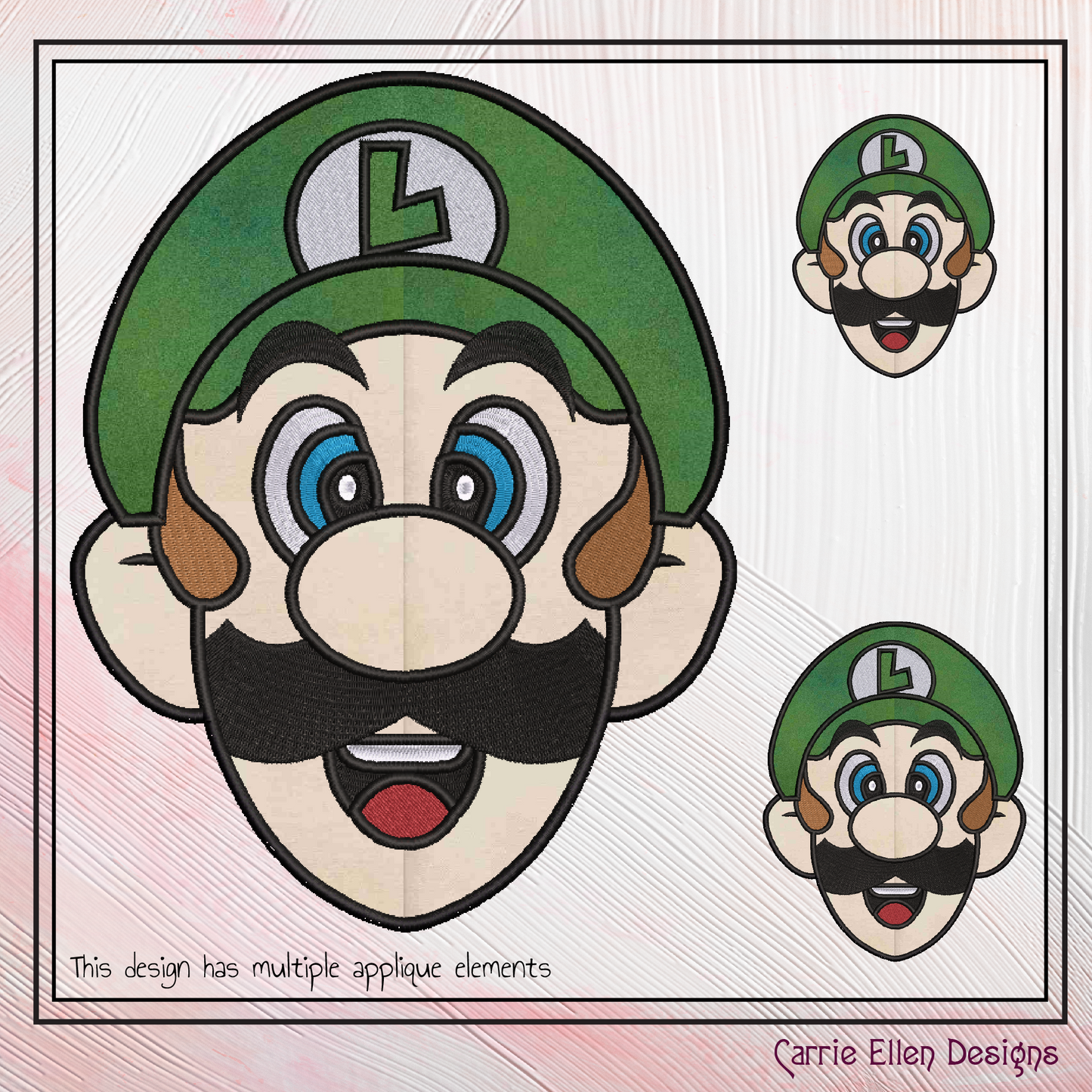 Luigi Face Applique Machine Embroidery Design | Fun Kids Stitch File, 6 sizes (2697)