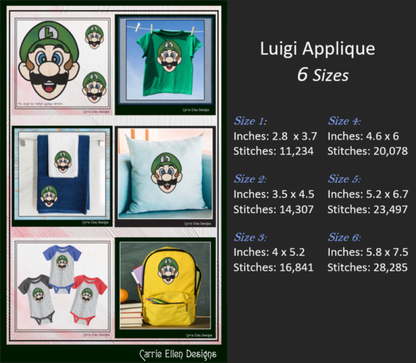 Luigi Face Applique Machine Embroidery Design | Fun Kids Stitch File, 6 sizes (2697)