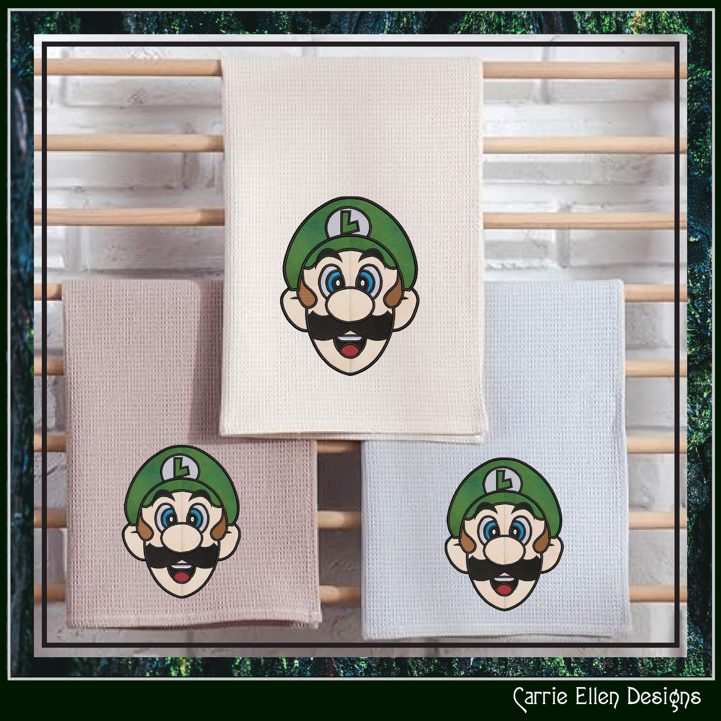 Luigi Face Applique Machine Embroidery Design | Fun Kids Stitch File, 6 sizes (2697)