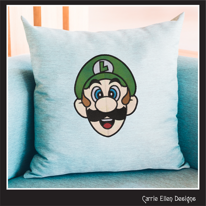 Luigi Face Applique Machine Embroidery Design | Fun Kids Stitch File, 6 sizes (2697)