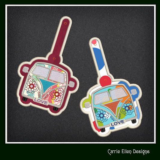 Retro Love Bus ITH Key Fob Machine Embroidery Design, Boho Hippie Van In-The-Hoop Embroidery Project (2701)