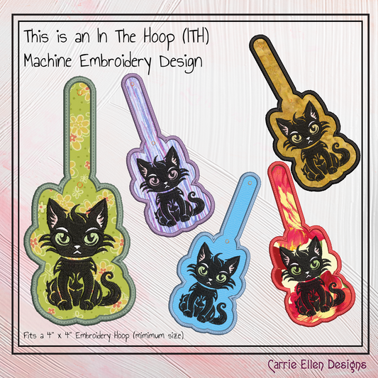 Sassy Black Cat ITH Key Fob Machine Embroidery Design | Attitude Cat Lover In-The-Hoop Key Tag (2702)