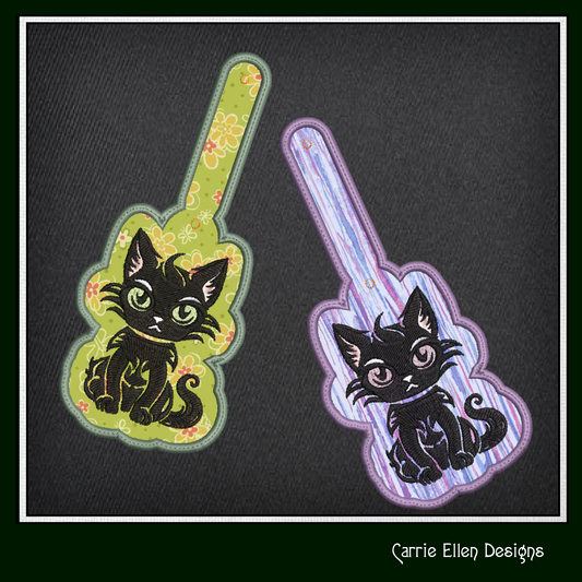 Sassy Black Cat ITH Key Fob Machine Embroidery Design | Attitude Cat Lover In-The-Hoop Key Tag (2702)