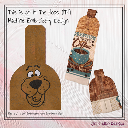 Scooby Doo ITH Towel Topper Machine Embroidery Design, In The Hoop Classic Cartoon Dog Towel Hanger (2704)