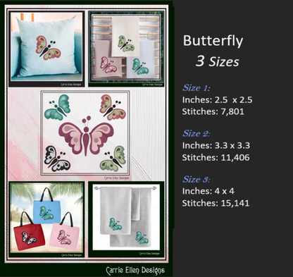Butterfly Machine Embroidery Design, Small Tiny Butterflies, Garden Insect Embroidery Designs, 3 Sizes (2706)