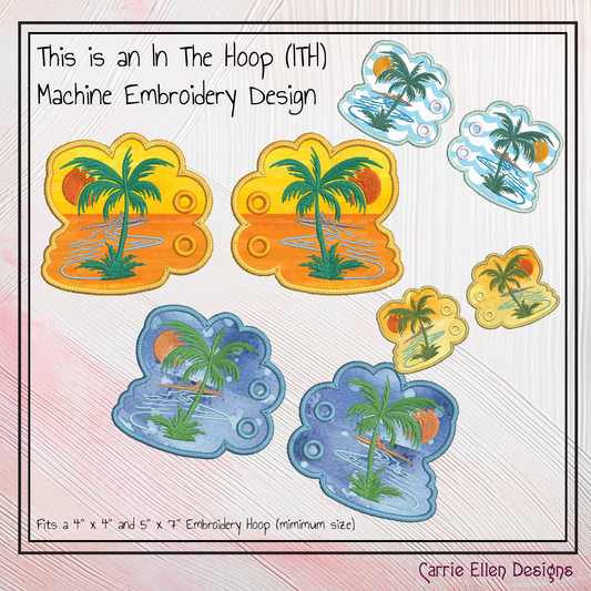 Palm Tree ITH Shoe Wing Machine Embroidery Design – Palm Tree Sunset In The Hoop Shoe Wings Design for 4x4 & 5x7 Hoops (2709)