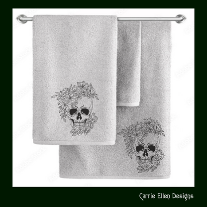 Floral Skull Embroidery Sketch Design, Leaves Wreath Skeleton Machine Embroidery Design, Halloween Line Art Embroidery, 6 Sizes (2713)