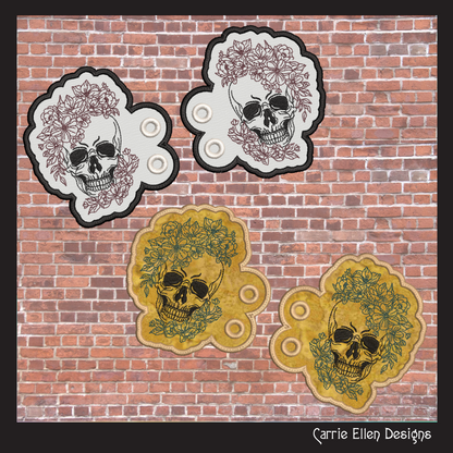 Skull ITH Machine Embroidery Shoe Wings – Floral Skeleton In The Hoop Shoe Charm Design – 4x4 and 5x7 Hoop Sizes (2715)