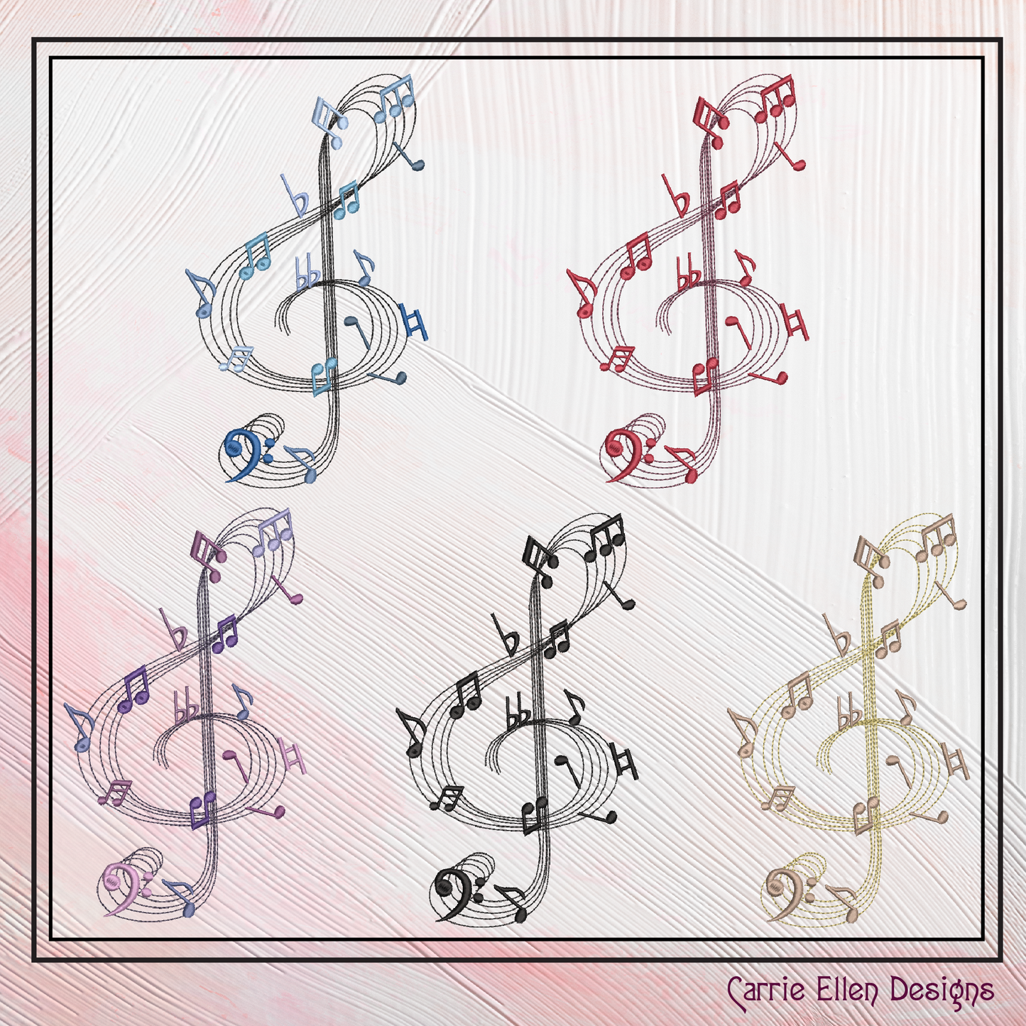 Treble Clef Music Note Machine Embroidery Design | Music Symbol Embroidery Pattern, 6 Sizes (2719)