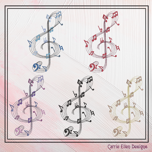 Treble Clef Music Note Machine Embroidery Design | Music Symbol Embroidery Pattern, 6 Sizes (2719)