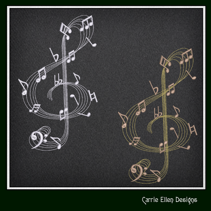 Treble Clef Music Note Machine Embroidery Design | Music Symbol Embroidery Pattern, 6 Sizes (2719)