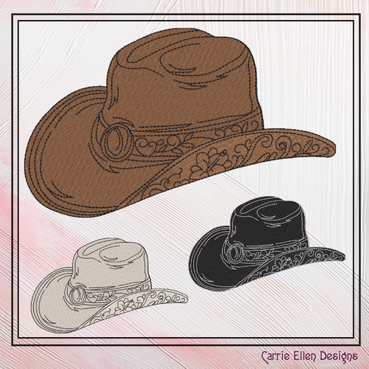 Cowboy Hat Machine Embroidery Design, Western Cowgirl Hat, Southern Charm Trendy Design, 6 Sizes (2723)