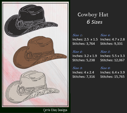 Cowboy Hat Machine Embroidery Design, Western Cowgirl Hat, Southern Charm Trendy Design, 6 Sizes (2723)