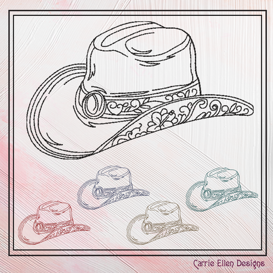 Cowboy Hat Machine Embroidery Design, Western Cowgirl Hat Line Art, Southern Charm Trendy Sketch, 6 Sizes (2724)