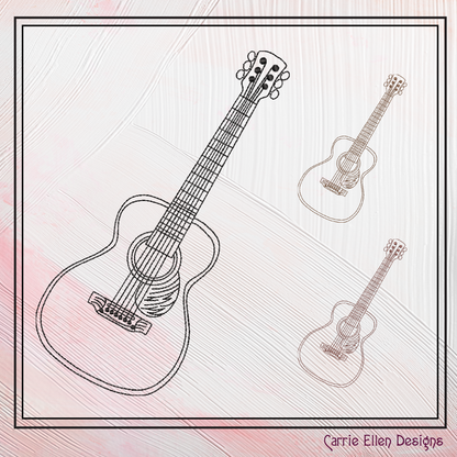 Guitar Machine Embroidery Design, Acoustic Guitar Line Art, Musical Instrument Outline, 6 Sizes (2725)