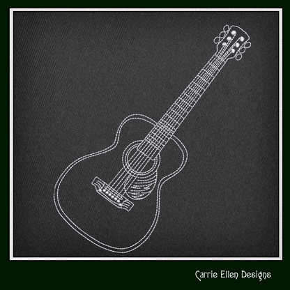 Guitar Machine Embroidery Design, Acoustic Guitar Line Art, Musical Instrument Outline, 6 Sizes (2725)