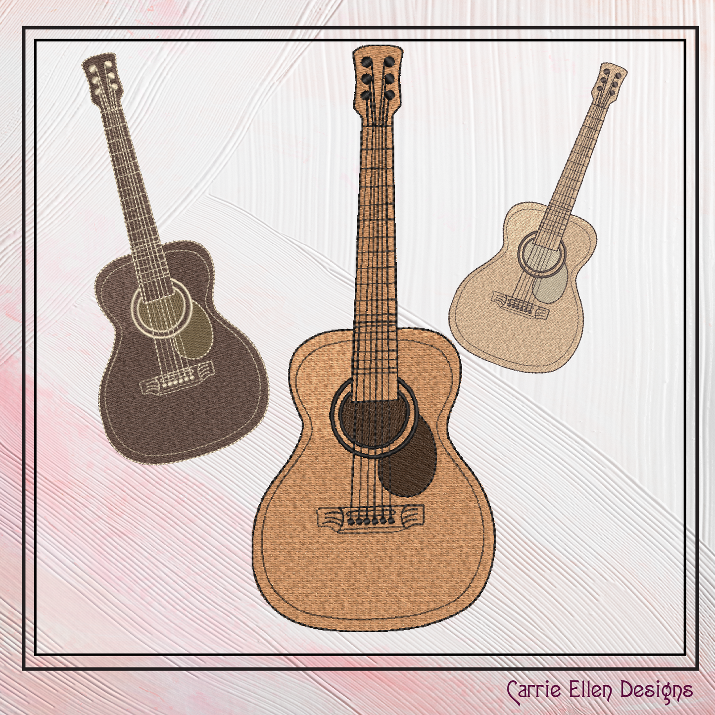 Acoustic Guitar Machine Embroidery Design | Country Music Guitar Embroidery File | Western Musical Instrument Stitch Pattern, 6 Sizes (2726)