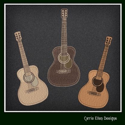 Acoustic Guitar Machine Embroidery Design | Country Music Guitar Embroidery File | Western Musical Instrument Stitch Pattern, 6 Sizes (2726)