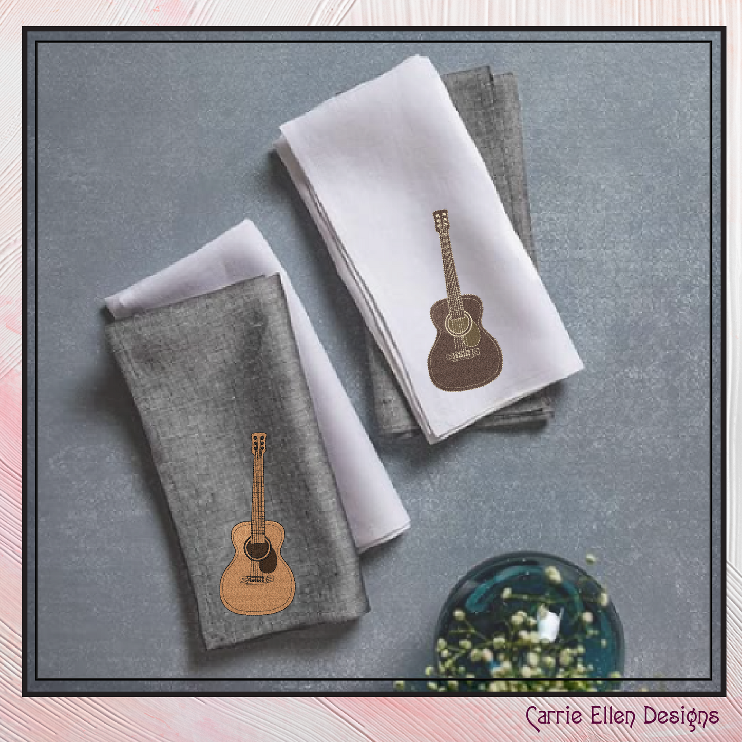 Acoustic Guitar Machine Embroidery Design | Country Music Guitar Embroidery File | Western Musical Instrument Stitch Pattern, 6 Sizes (2726)