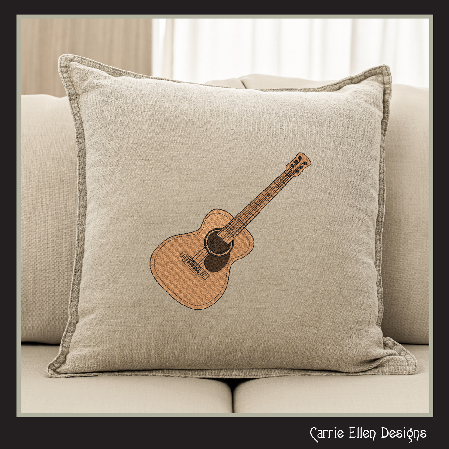Acoustic Guitar Machine Embroidery Design | Country Music Guitar Embroidery File | Western Musical Instrument Stitch Pattern, 6 Sizes (2726)