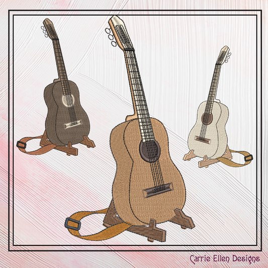 Acoustic Guitar on Stand Machine Embroidery Design | Guitar Embroidery File | Music Lover Stitch Pattern | Country Music Decor, 6 Sizes (2727)