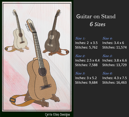 Acoustic Guitar on Stand Machine Embroidery Design | Guitar Embroidery File | Music Lover Stitch Pattern | Country Music Decor, 6 Sizes (2727)