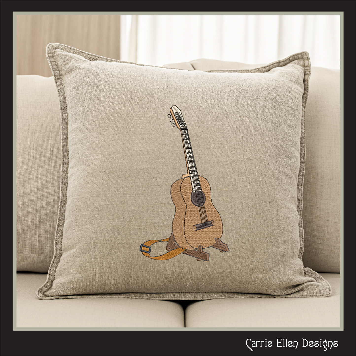 Acoustic Guitar on Stand Machine Embroidery Design | Guitar Embroidery File | Music Lover Stitch Pattern | Country Music Decor, 6 Sizes (2727)