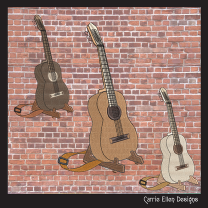 Acoustic Guitar on Stand Machine Embroidery Design | Guitar Embroidery File | Music Lover Stitch Pattern | Country Music Decor, 6 Sizes (2727)