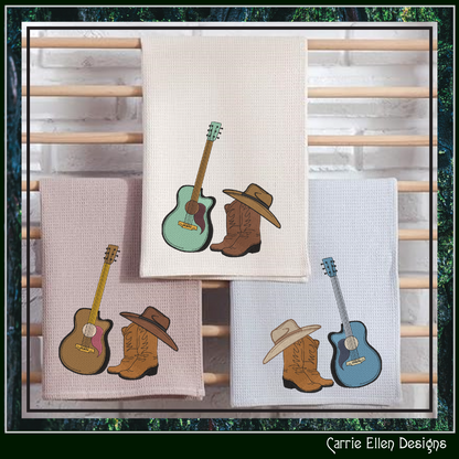 Cowboy Hat Boots & Guitar Machine Embroidery Design | Country Music Western Embroidery, 6 Sizes (2728)