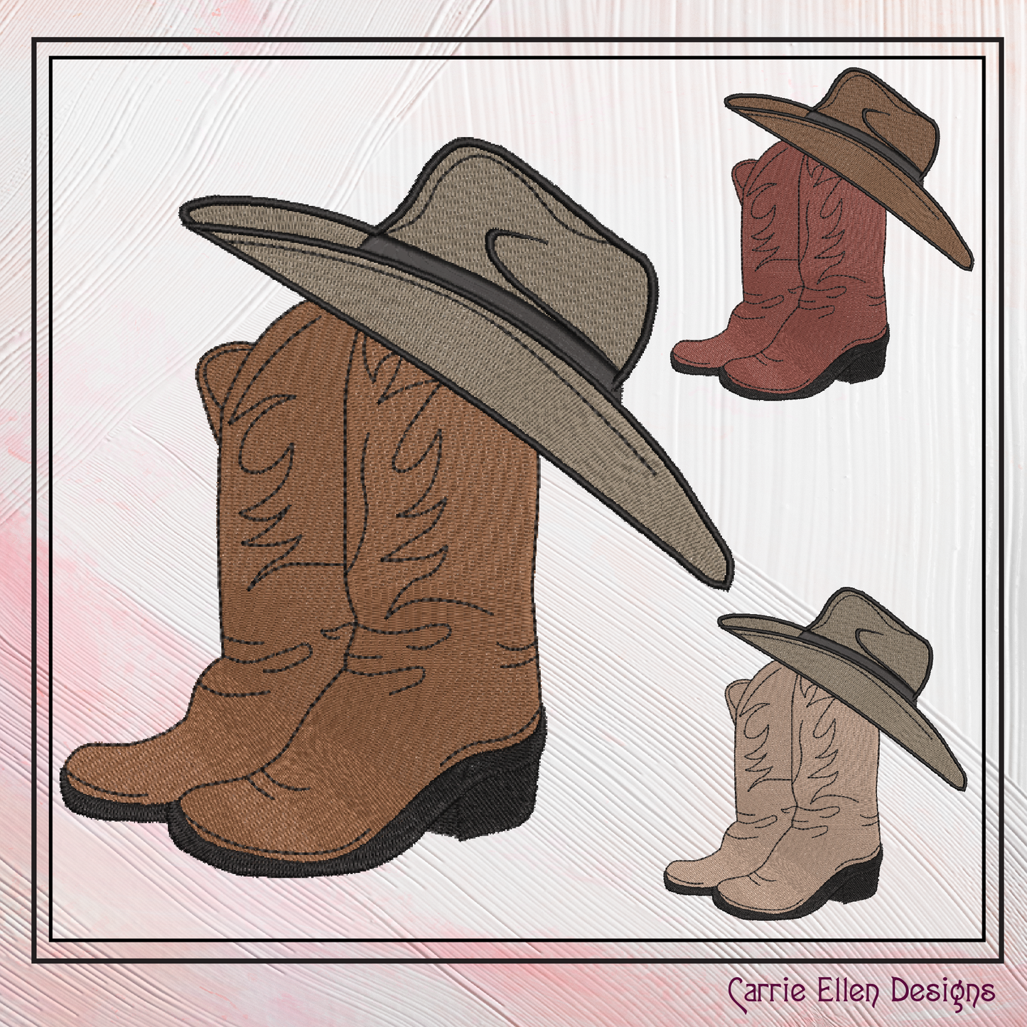 Cowboy Hat and Boots Machine Embroidery Design | Western Embroidery File | Country Cowboy Stitch Pattern | Rustic Ranch Decor, 6 Sizes (2729)
