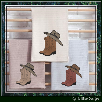 Cowboy Hat and Boots Machine Embroidery Design | Western Embroidery File | Country Cowboy Stitch Pattern | Rustic Ranch Decor, 6 Sizes (2729)