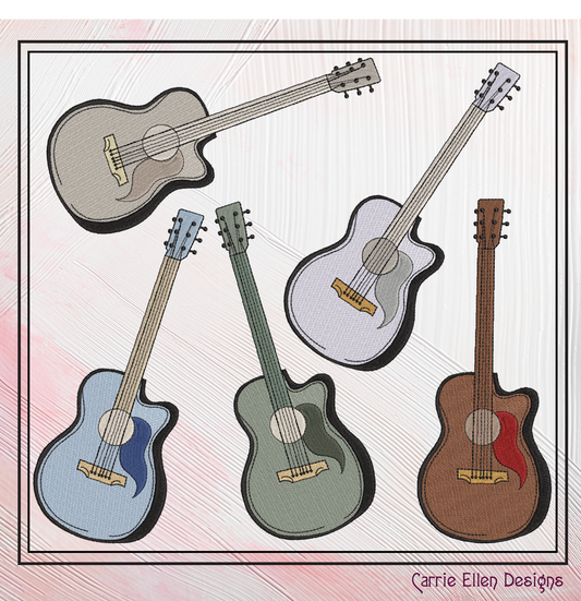 Guitar Machine Embroidery Design | Musical Instrument Embroidery Pattern, 6 Sizes (2730)