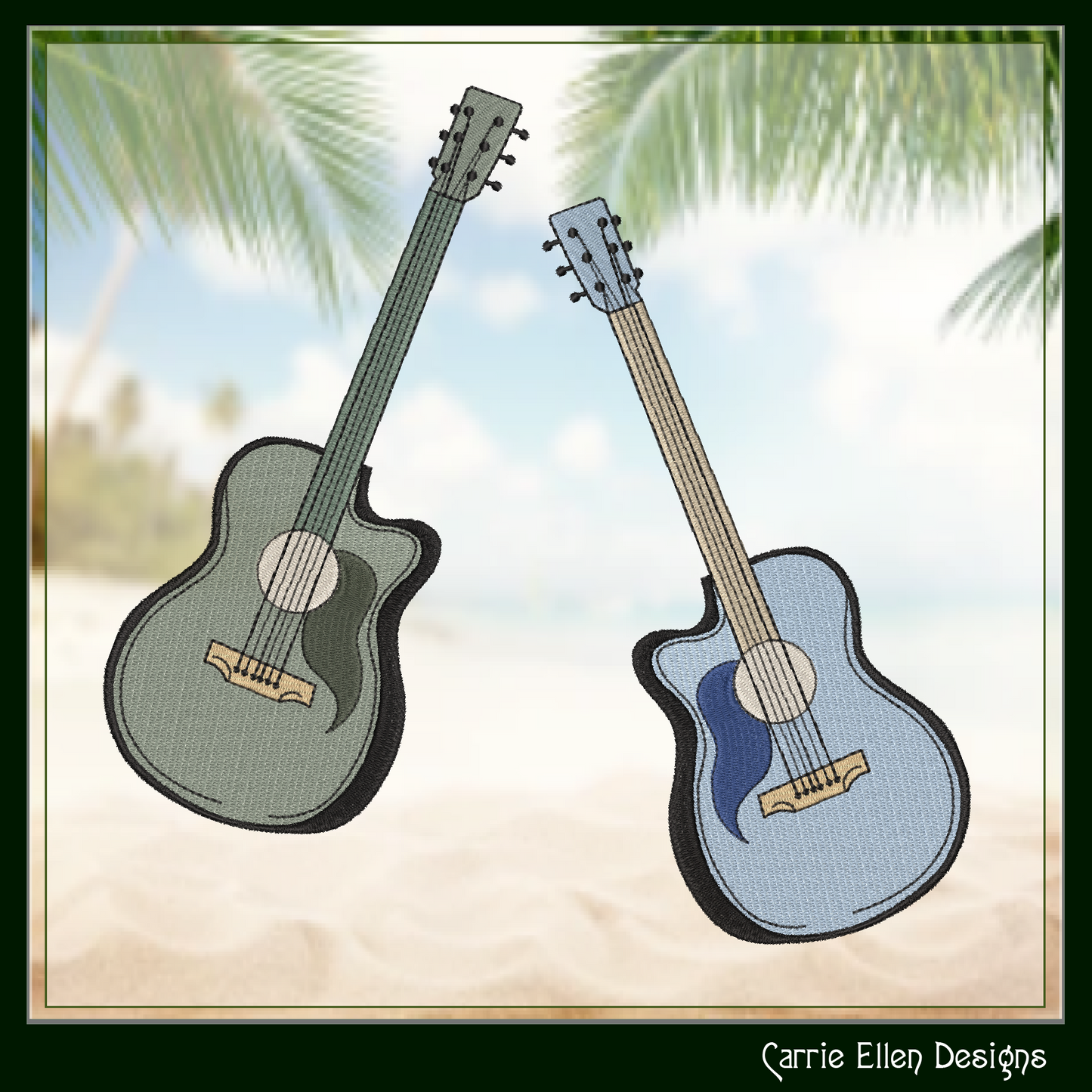 Guitar Machine Embroidery Design | Musical Instrument Embroidery Pattern, 6 Sizes (2730)