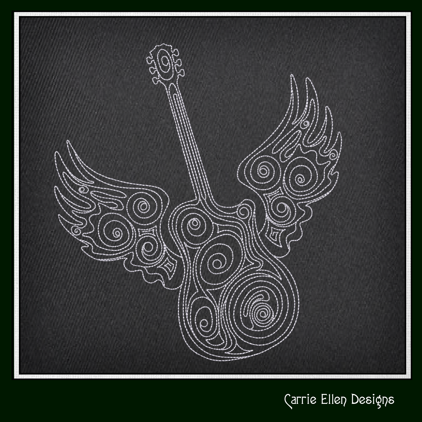 Winged Ornamental Guitar Machine Embroidery Design | Fantasy Guitar Embroidery File | Decorative Music Art Stitch Pattern | Rock & Country Embroidery, 6 Sizes (2732)