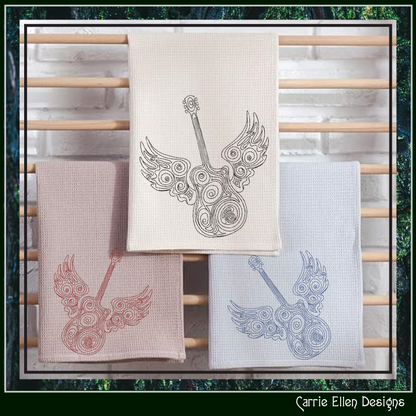Winged Ornamental Guitar Machine Embroidery Design | Fantasy Guitar Embroidery File | Decorative Music Art Stitch Pattern | Rock & Country Embroidery, 6 Sizes (2732)
