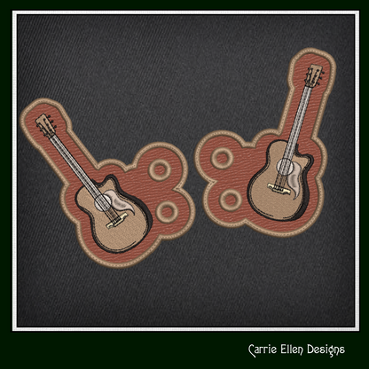 Guitar ITH Machine Embroidery Shoe Wings – Acoustic Guitar In The Hoop Shoe Charm Design – 4x4 and 5x7 Hoops (2735)