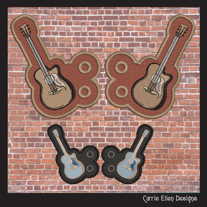 Guitar ITH Machine Embroidery Shoe Wings – Acoustic Guitar In The Hoop Shoe Charm Design – 4x4 and 5x7 Hoops (2735)