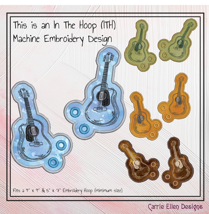 Guitar ITH Shoe Wing Machine Embroidery Design – Acoustic Guitar In The Hoop Shoe Wings – 4x4 and 5x7 Hoop Sizes (2736)