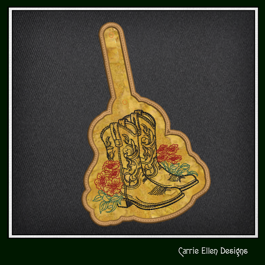 Cowboy Boot ITH Key Fob Machine Embroidery Design | Western Floral Boot In-The-Hoop Key Tag with Southern Charm (2737)