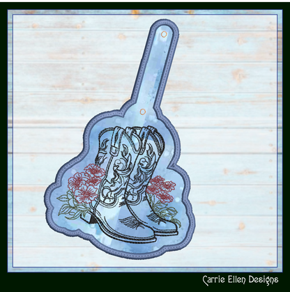 Cowboy Boot ITH Key Fob Machine Embroidery Design | Western Floral Boot In-The-Hoop Key Tag with Southern Charm (2737)