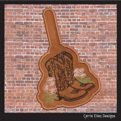 Cowboy Boot ITH Key Fob Machine Embroidery Design | Western Floral Boot In-The-Hoop Key Tag with Southern Charm (2737)