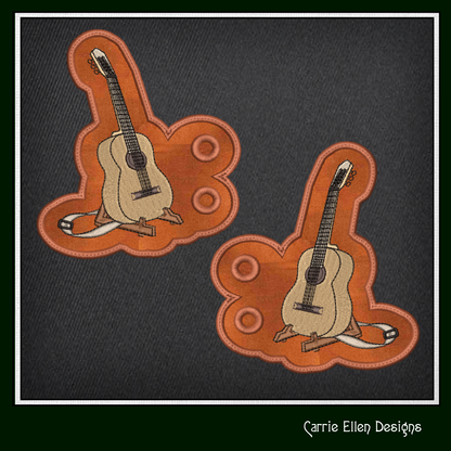 Guitar ITH Machine Embroidery Shoe Wings – Acoustic Guitar Stand In The Hoop Shoe Charm Design – 4x4 and 5x7 Hoop Sizes (2738)