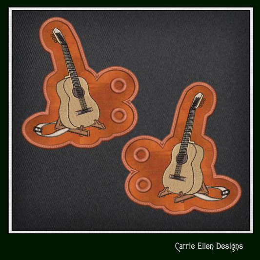 Guitar ITH Machine Embroidery Shoe Wings – Acoustic Guitar Stand In The Hoop Shoe Charm Design – 4x4 and 5x7 Hoop Sizes (2738)
