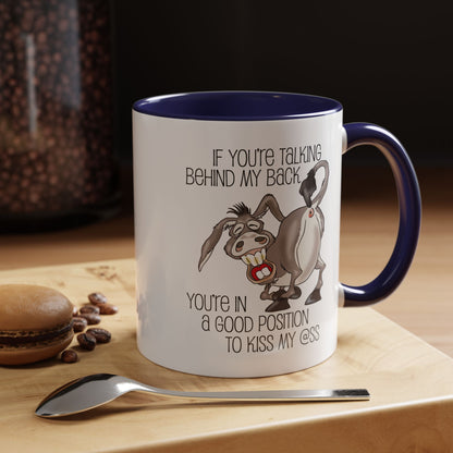 Snarky Donkey Kiss Ass Coffee Mug – Unique Ceramic Mug, 11oz & 15oz (P-6084)