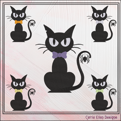 Black Cat Embroidery Design, Halloween Cat with Spider Machine Embroidery Design, Witches Familiar Design, 6 Sizes (2765)