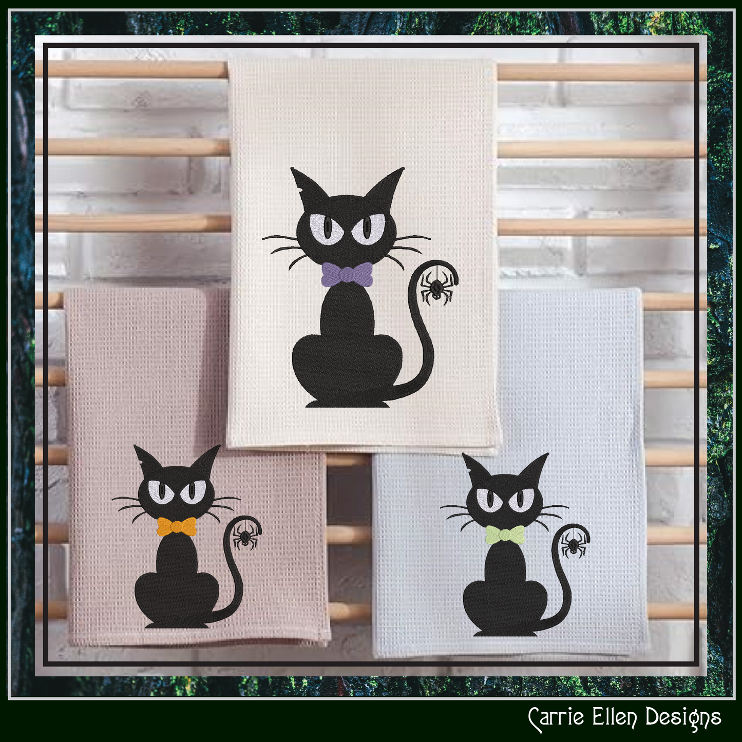Black Cat Embroidery Design, Halloween Cat with Spider Machine Embroidery Design, Witches Familiar Design, 6 Sizes (2765)